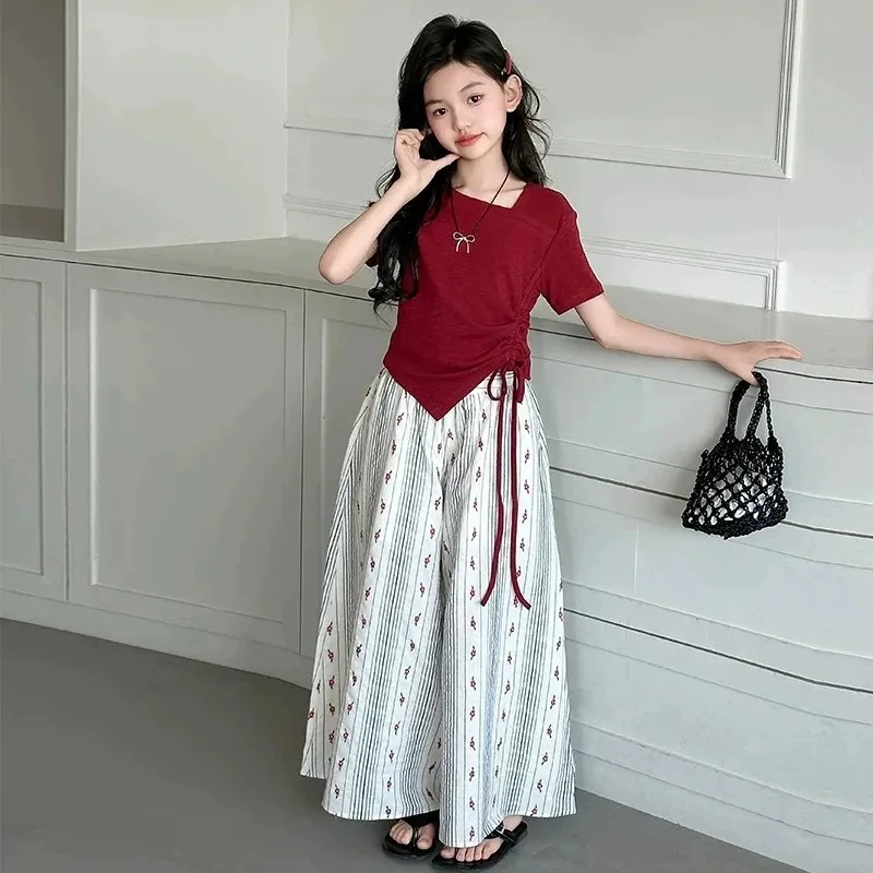 Conjunto de verano para niña con camiseta y pantalón ancho holgado - imagen 5