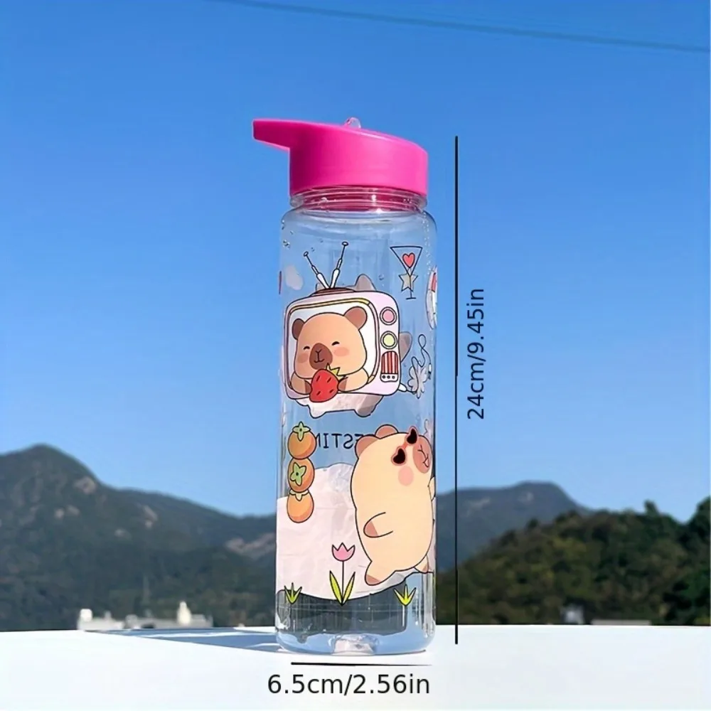Botella de agua infantil con pajita capibara para colegio y camping - imagen 3
