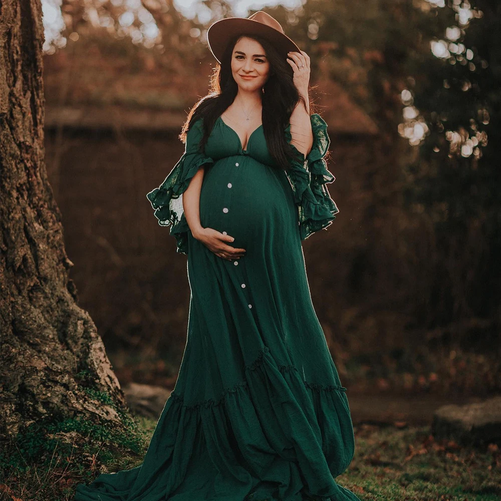 Linnen vestido de embarazo bohemio en lino y algodón para fotos - imagen 5
