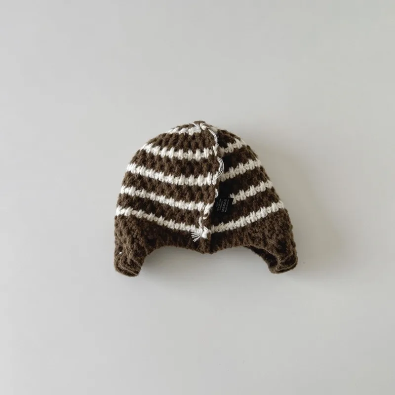 Gorro de invierno con orejeras tejido a rayas cálido para niños - imagen 5