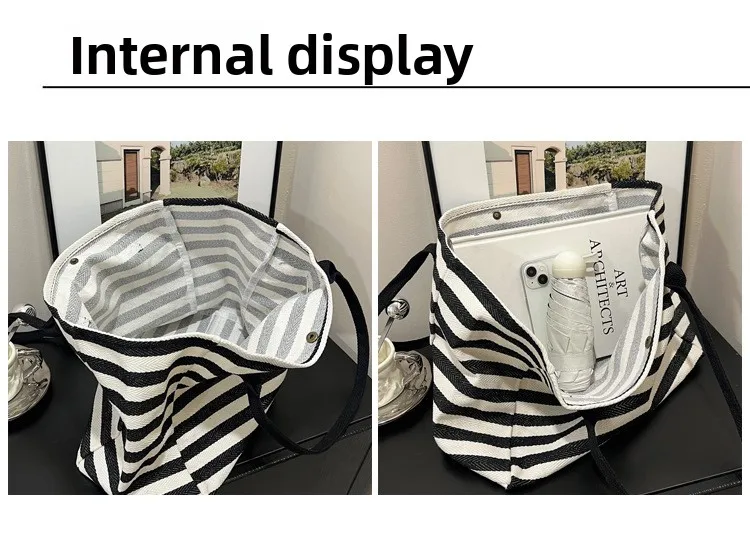 Bolso de lona rayado exterior