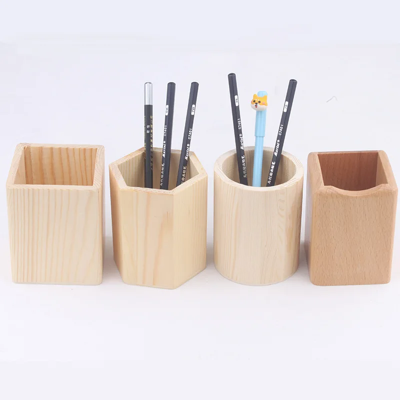 Portalápices de madera hexagonal para escritorio, organizador papelería - imagen 5
