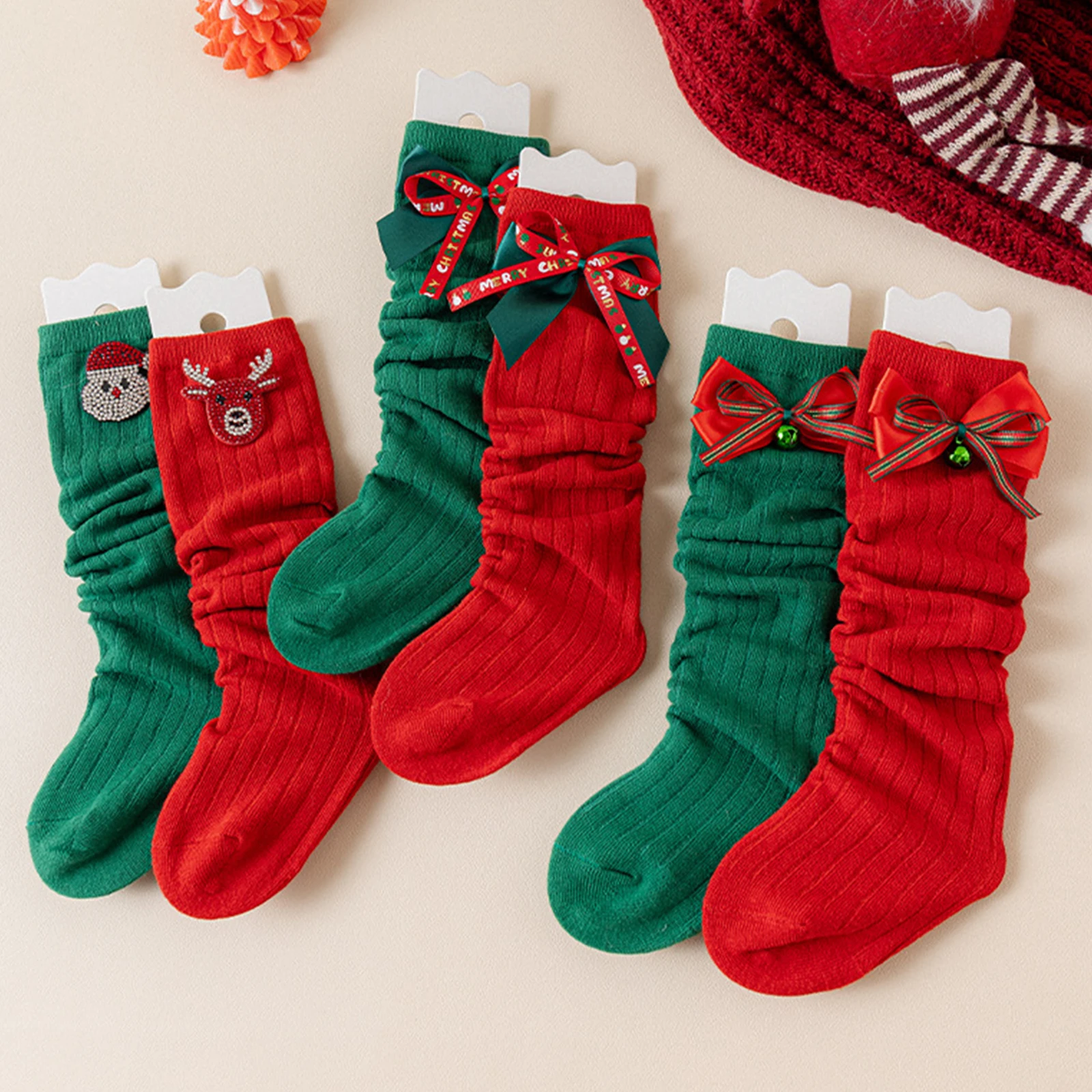 Tregren calcetines altos navideños hasta la rodilla con Papá Noel - imagen 4