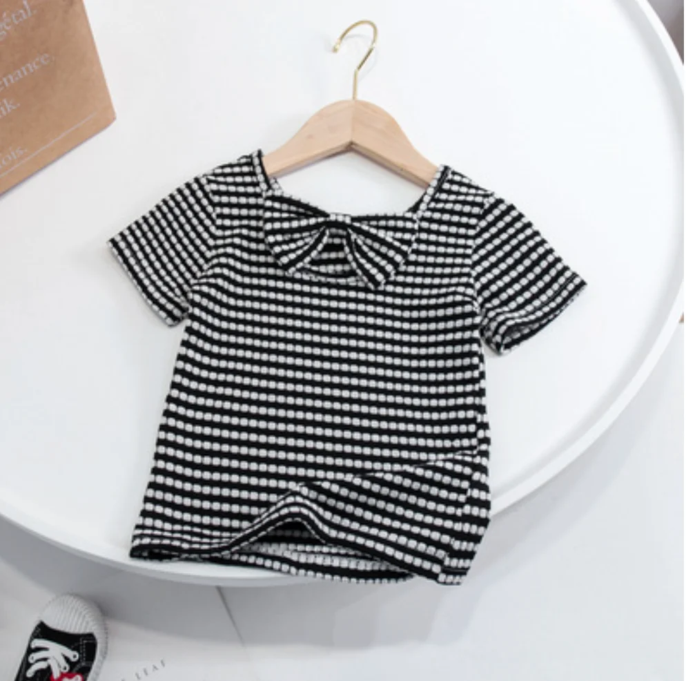 Camisa vintage de rayas para niñas con lazo y espalda descubierta - imagen 4