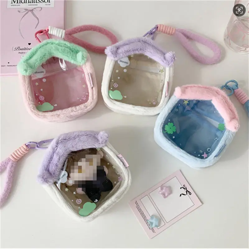 Bolsa transparente de PVC con forma de casa para muñecas