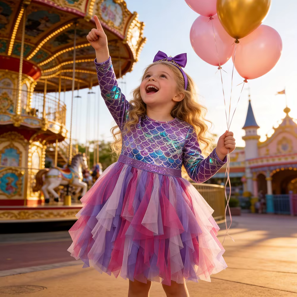 DXTON Vestido de sirena para niña con tela suave y brillos