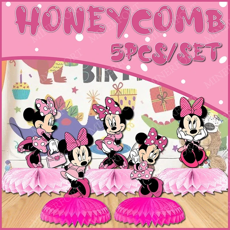 Centro de mesa de panal Minnie rosa para cumpleaños infantil - imagen 2