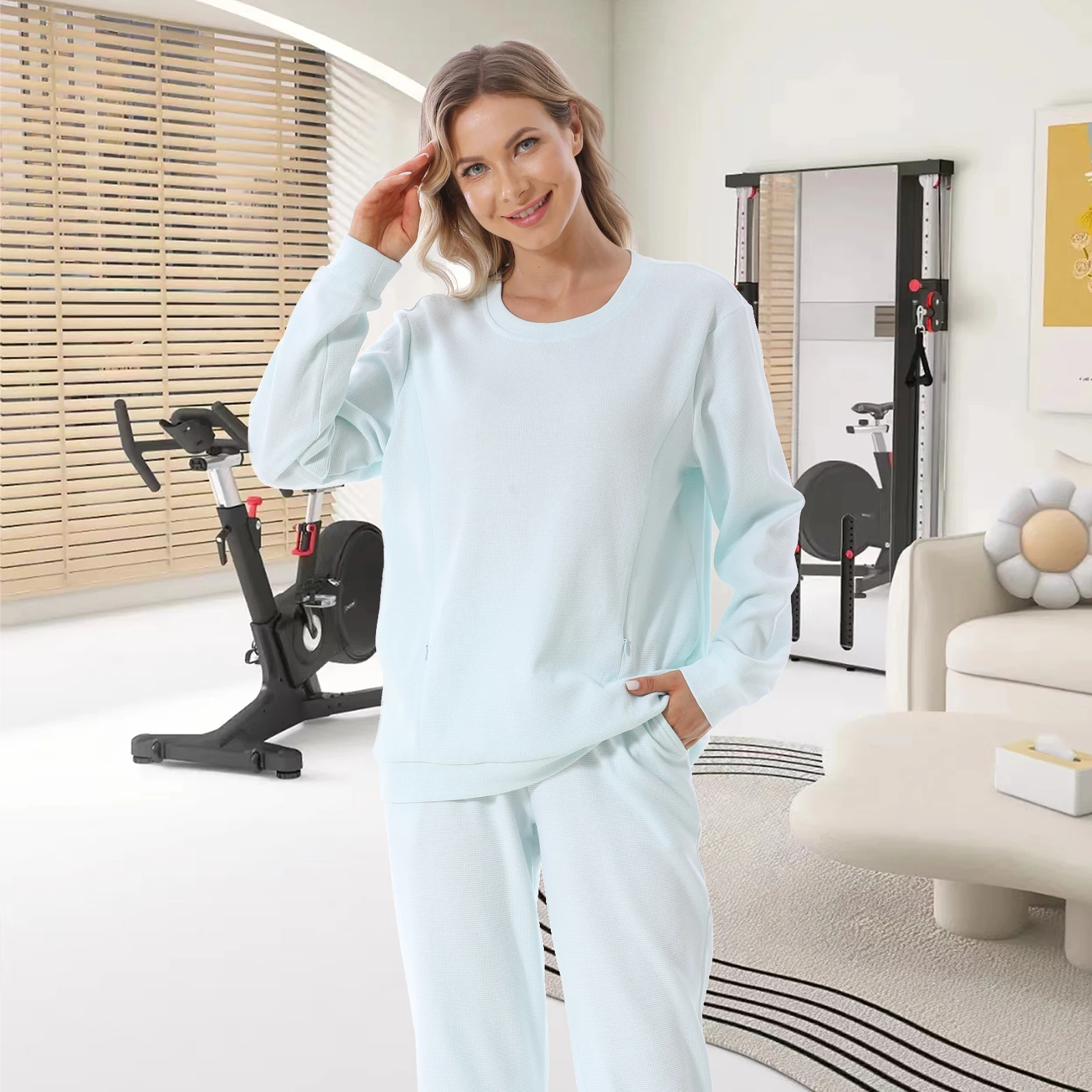 Sudadera de lactancia con capucha tejido waffle para embarazo