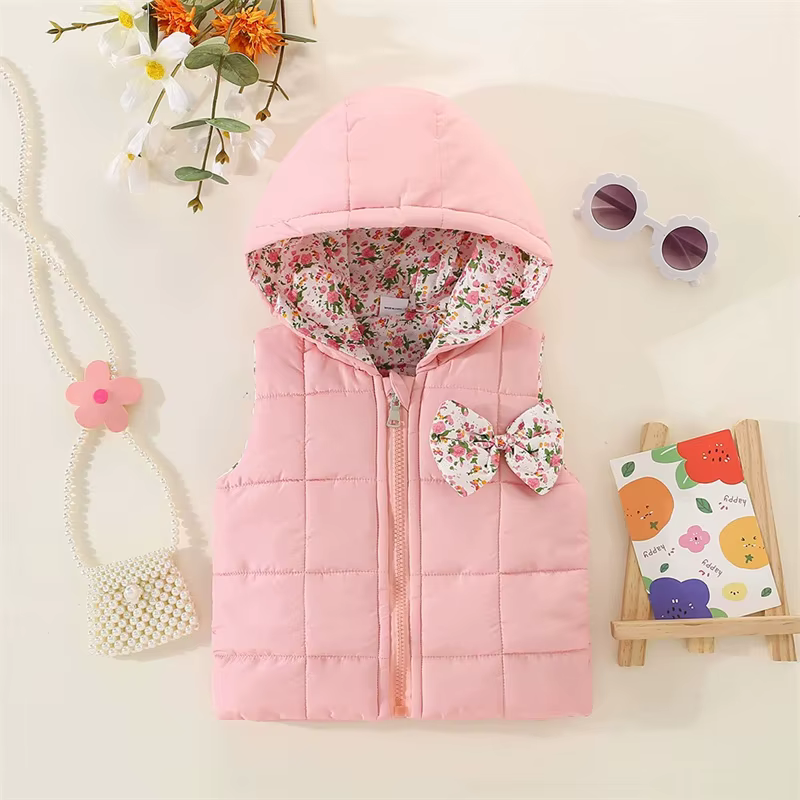 Chaleco floral con capucha de orejas para bebé, tejido de felpa suave