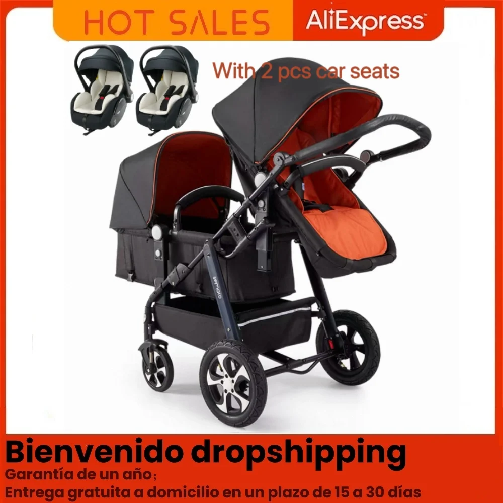 Cochecito doble para gemelos, plegable y con silla de coche segura - imagen 3