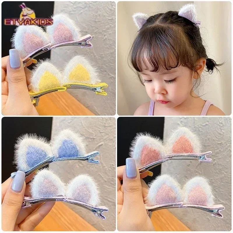 Pinza de pelo infantil con orejas de gato en peluche - imagen 3