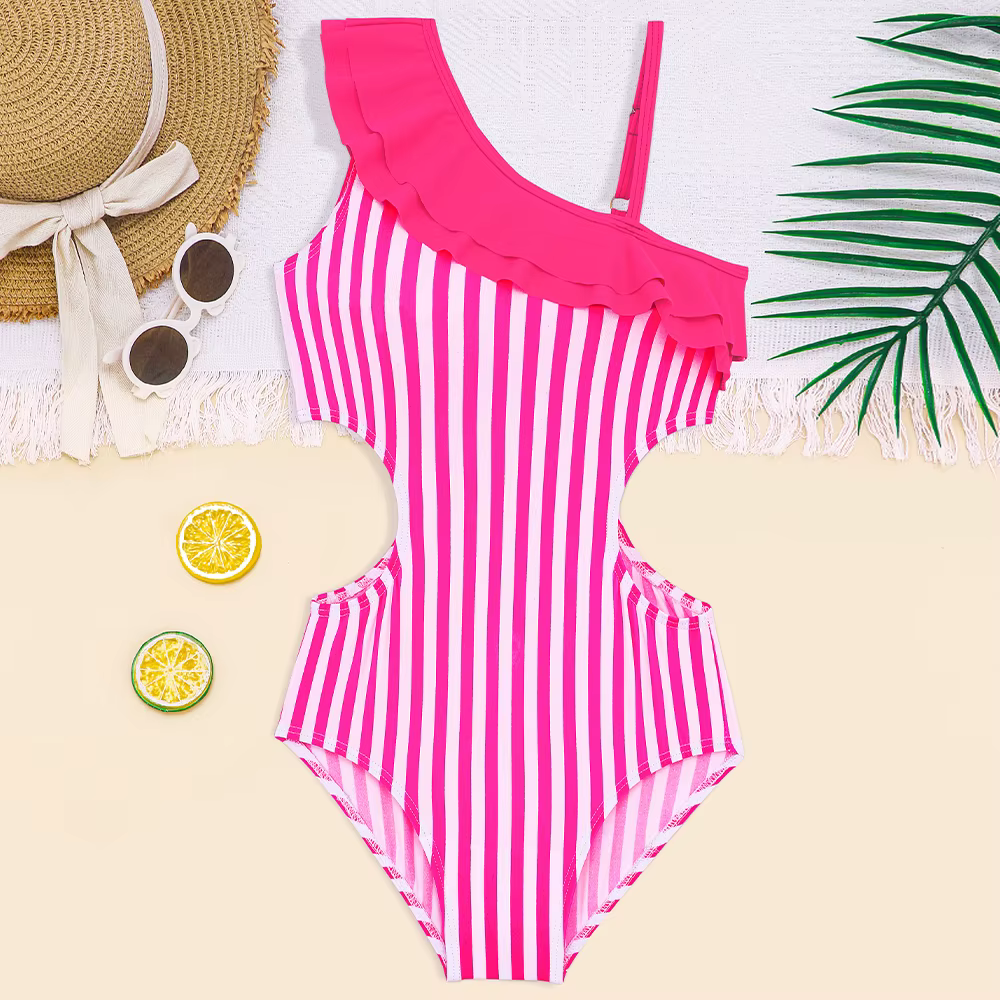 Bañador asimétrico con volantes para niña – Enterizo playero