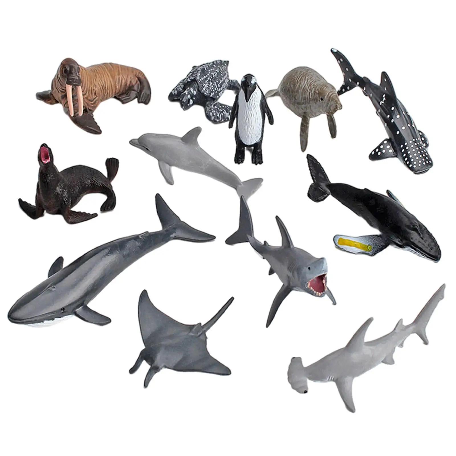 Figuras de animales marinos educativas: tiburón, delfín y pingüino