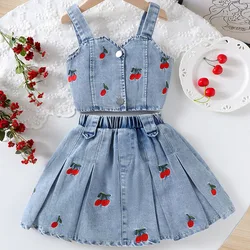 Ropa de verano vaquero cereza para bebé – Top azul falda
