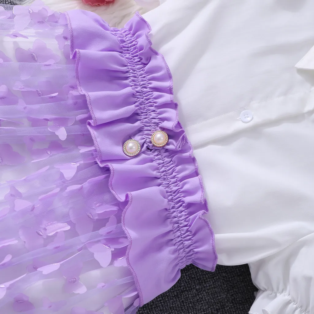 Vestido princesa de malla morada, manga corta para verano niña - imagen 3