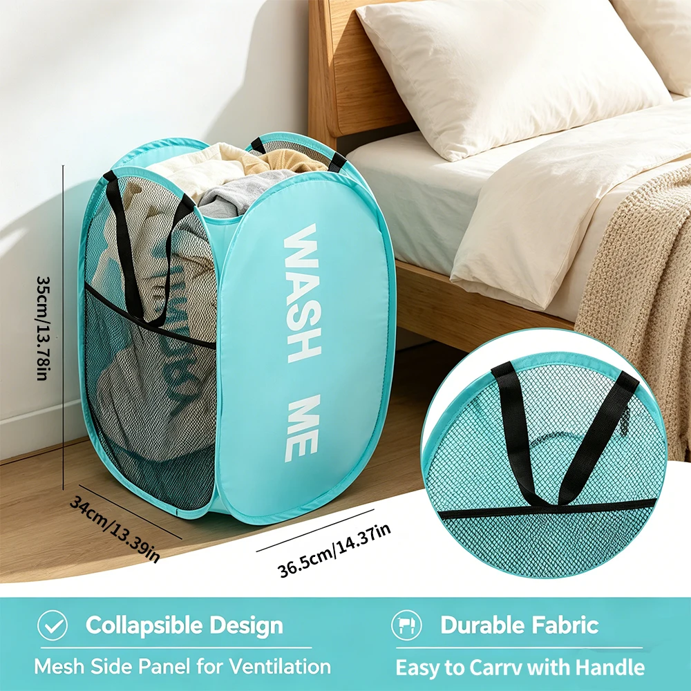 Cesto para ropa sucia plegable de malla con asas pop-up - imagen 5