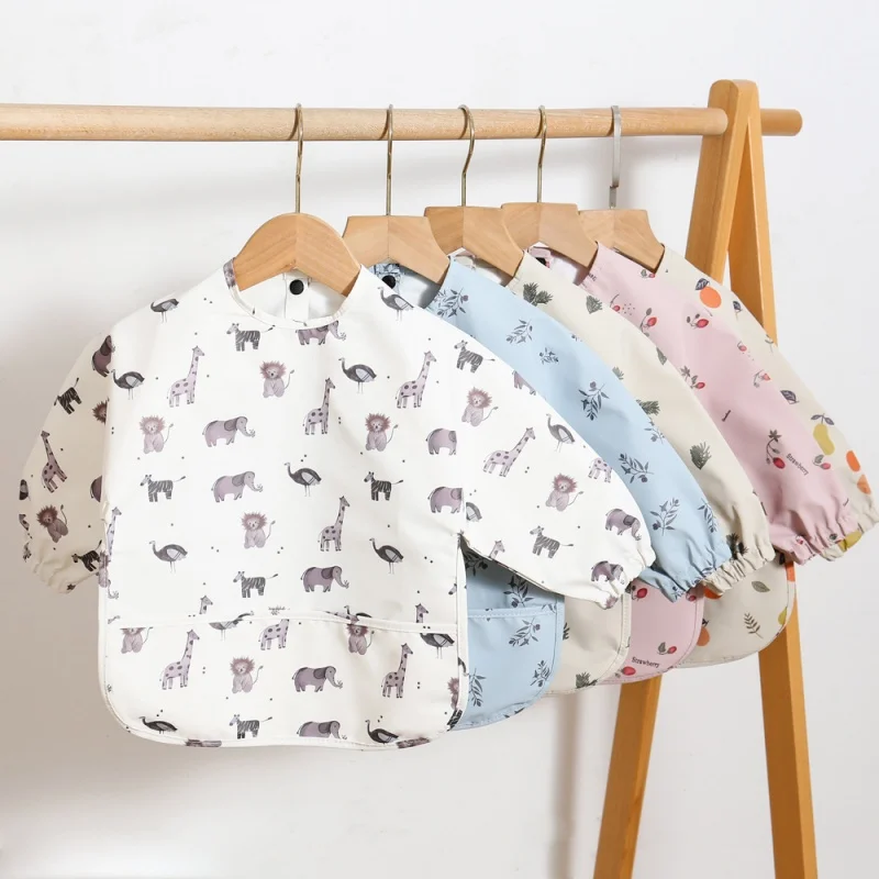Vestido reversible impermeable para bebé – Babero de manga larga suave para comer
