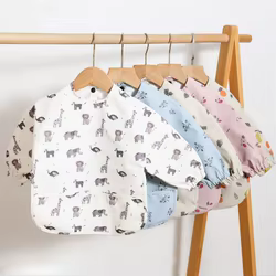 Vestido reversible impermeable para bebé – Babero de manga larga suave para comer