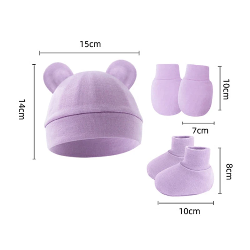 Conjunto recién nacido de algodón con osito caramelo: gorro y guantes