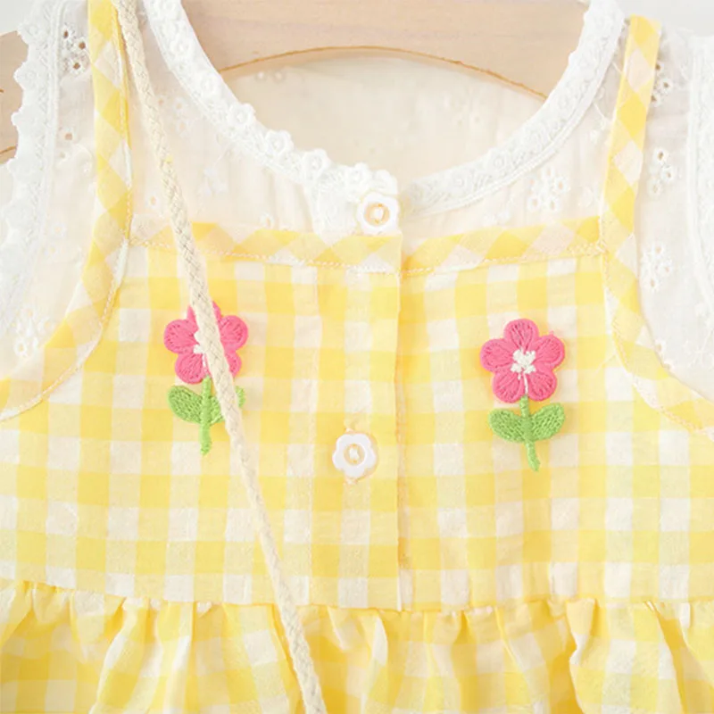 Vestido de verano princesa amarillo con estampado floral y bolsa - imagen 5