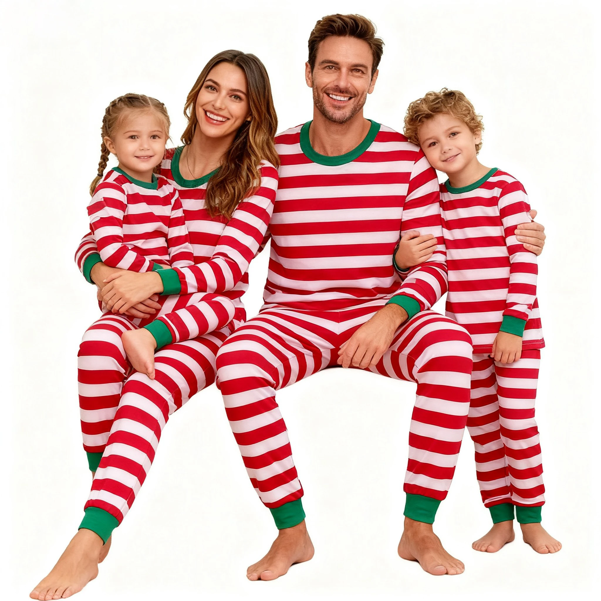 Pijamas navideños familiares a rayas rojas y blancas manga larga - imagen 5