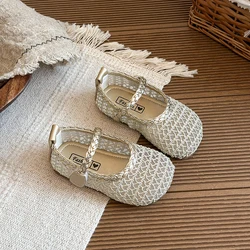 Zapatos de niña tipo princesa tejidos, antideslizantes para verano