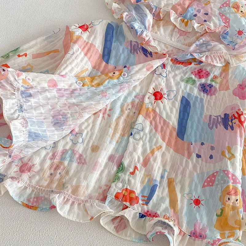 Conjunto de verano para niña: sudadera con dibujos y bermudas holgadas - imagen 3