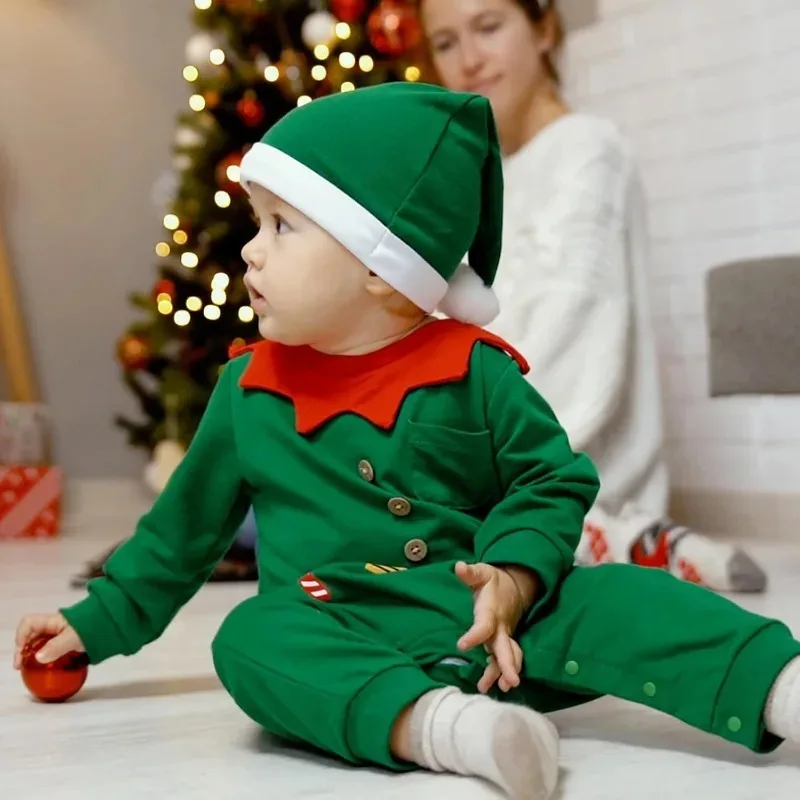 Pelele de Navidad para recién nacido con sombrero, manga larga - imagen 3