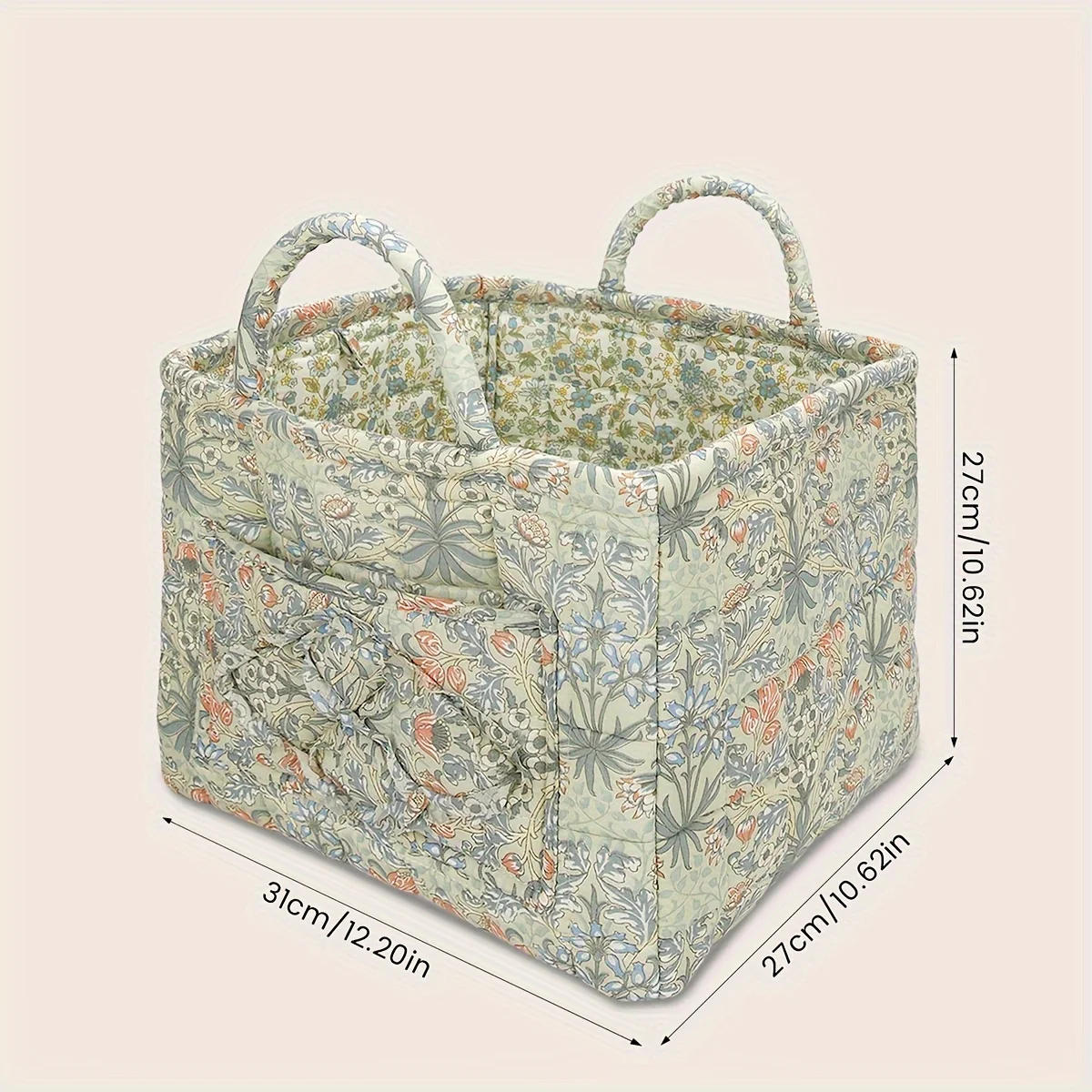 Bolsa de pañales acolchada floral rústica para guardar juguetes