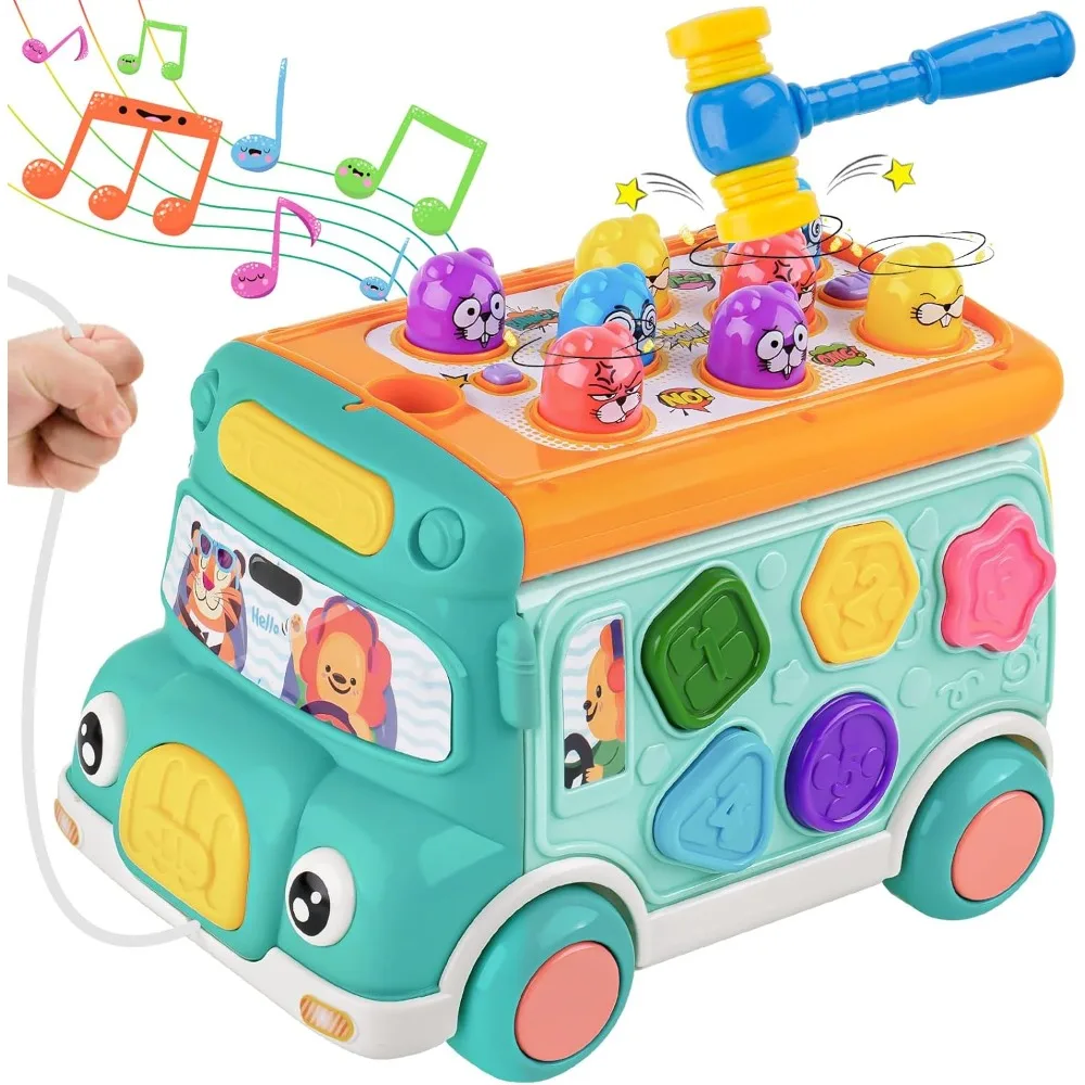 Juguete Montessori musical de autobús bebé con martillo - imagen 2