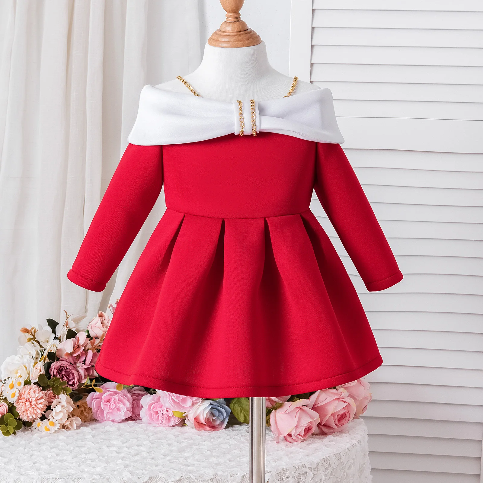 Vestido de fiesta princesa para niña – Hombros descubiertos con perlas - imagen 5