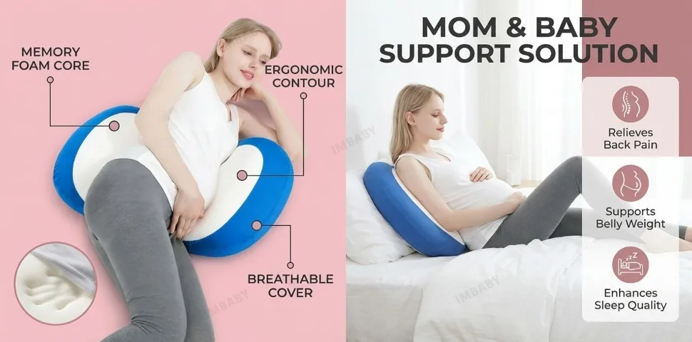 Cojín ergonómico para embarazo con soporte en cintura y abdomen