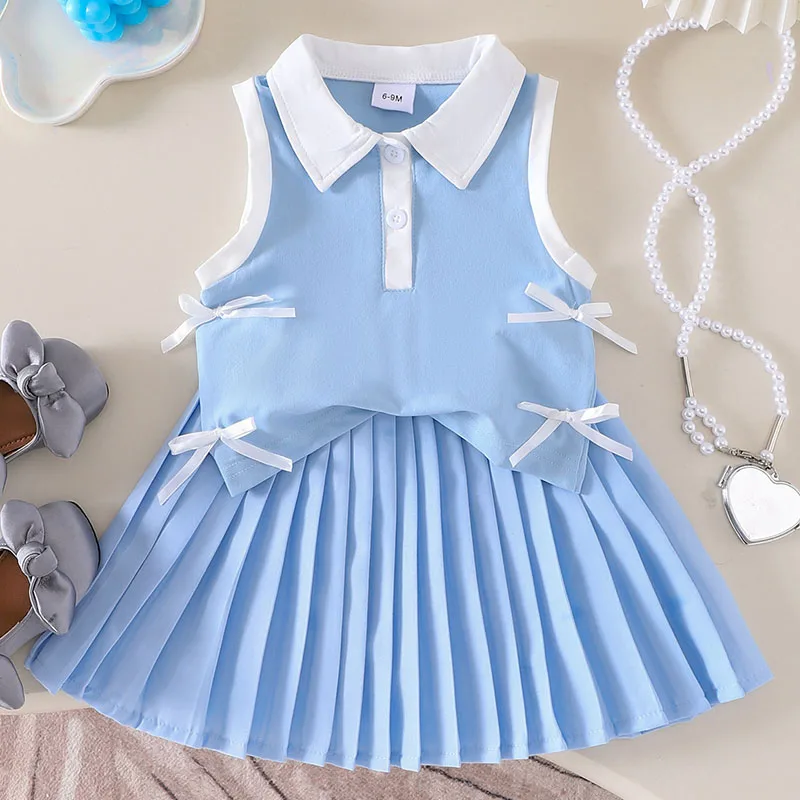 Conjunto verano bebé niña de algodón – blusa sin mangas lazo y falda - imagen 2