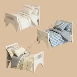 XXFE Cama doble para muñecas de madera con ropa de cama