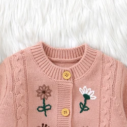 Cárdigan tejido para bebé con bordado floral – Ideal para otoño invierno