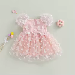VISgogo Neonate vestido de niña tipo A con tul y mariposas