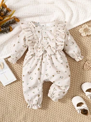 Body floral manga larga para niña pequeña con volantes – 3-24 meses