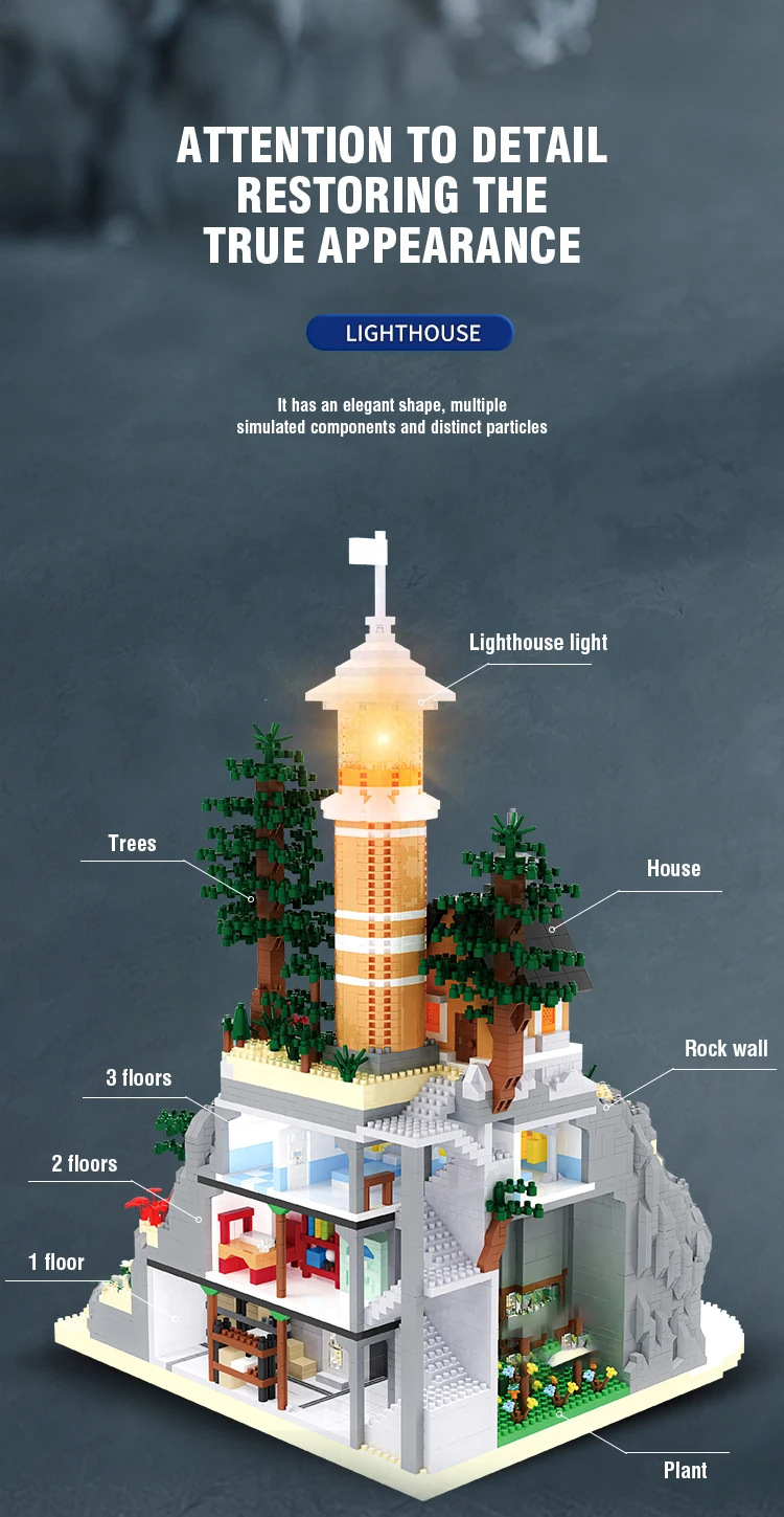 Faro en entorno de juego y decoración