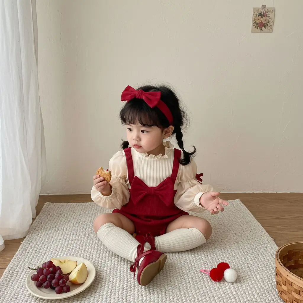 Body para niñas con lazo rojo y volantes