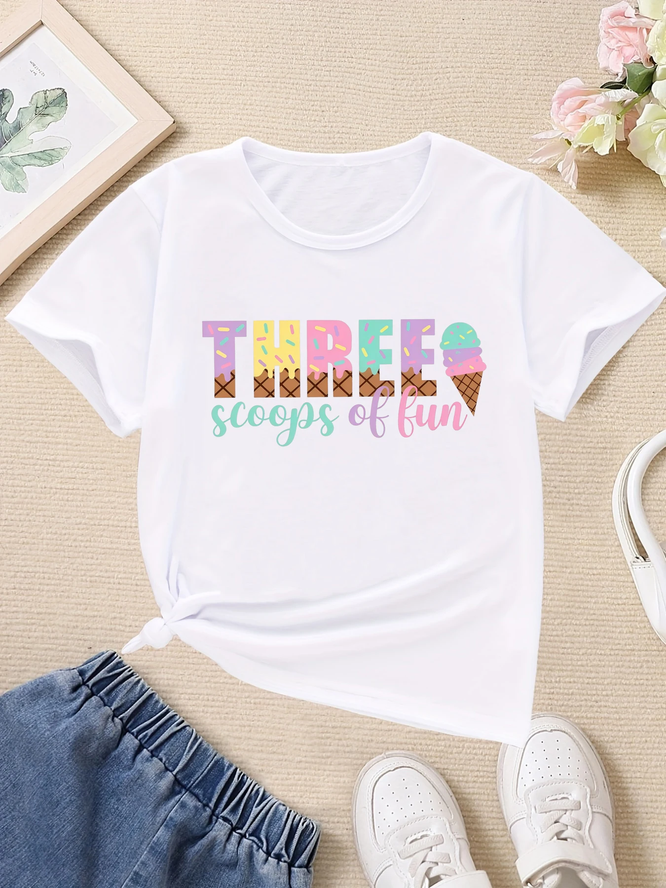 Camiseta infantil con estampado de helado divertido para niñas - imagen 2
