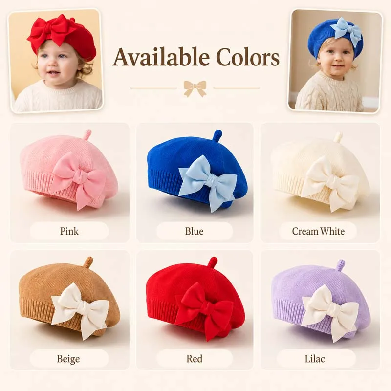 Gorro de bebé niña de punto cálido con lazo para invierno y suave - imagen 2