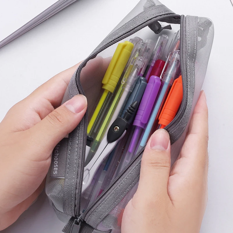 Estuche transparente de malla para lápices – gran capacidad escolar - imagen 4