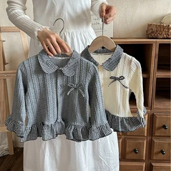 Sudadera con volante para bebé y niña de cuello de cuadros cálido