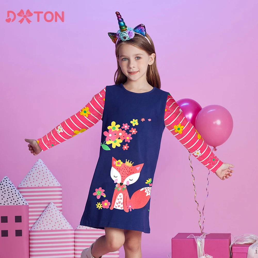 DXTON Vestido de niña a rayas manga larga para otoño