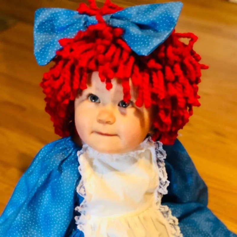Gorro de payaso de ganchillo rojo para niños con trenzas - imagen 3