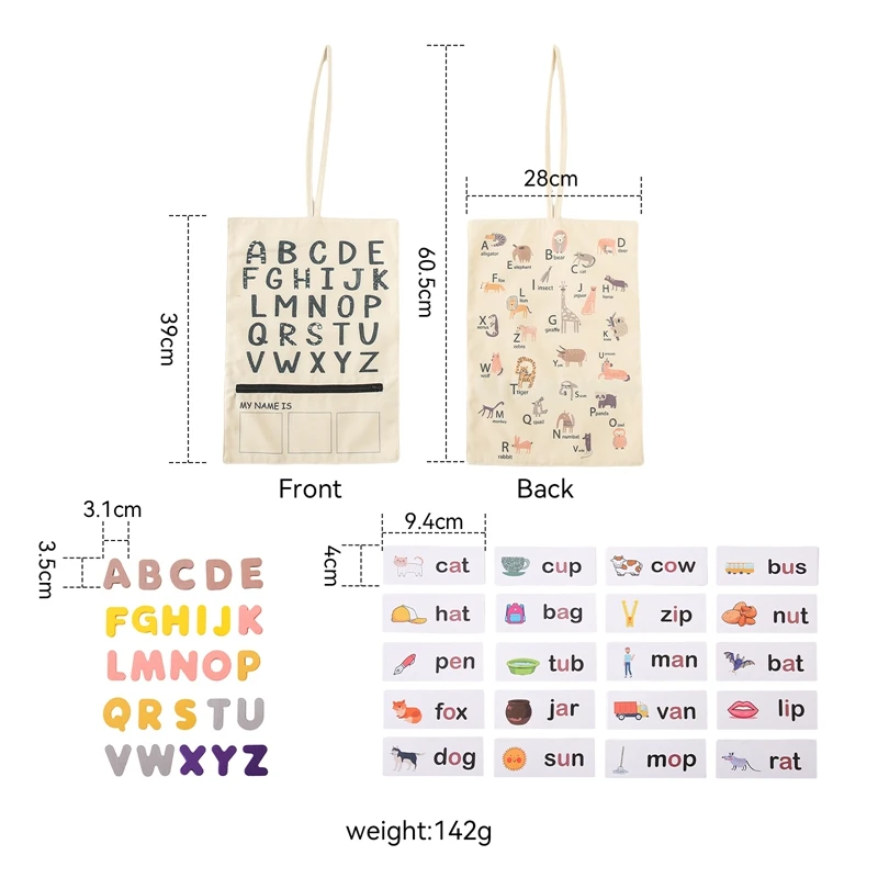 Tarjetas de alfabeto con bolsa de lona Montessori