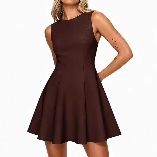Vestido de verano sin mangas con cuello barco y corte A elegante - imagen 2