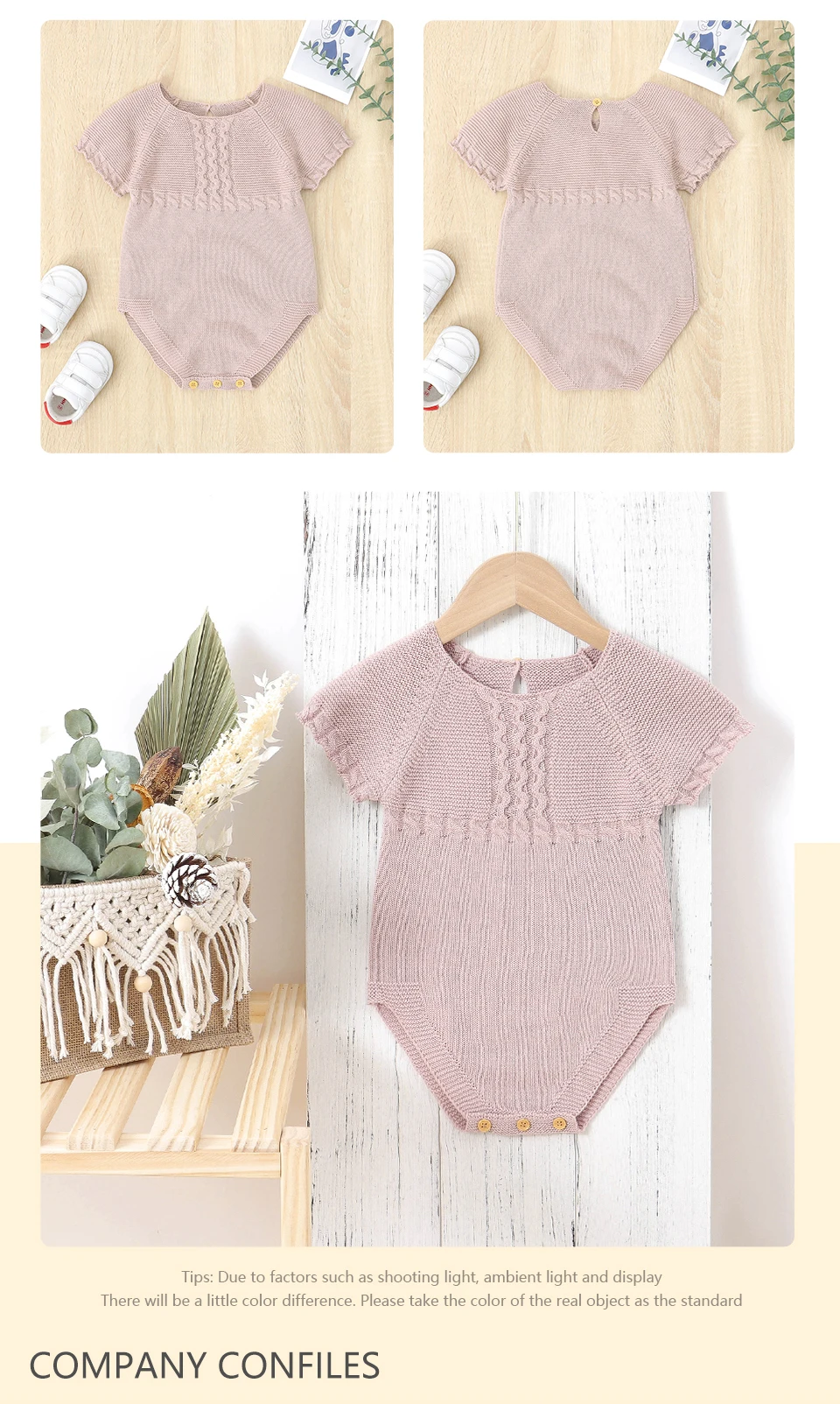 Detalle del tejido de punto, diseño informal y broches para cambio de pañal