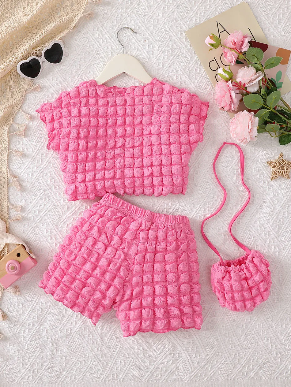 Top de manga de burbuja en color rosa rojo