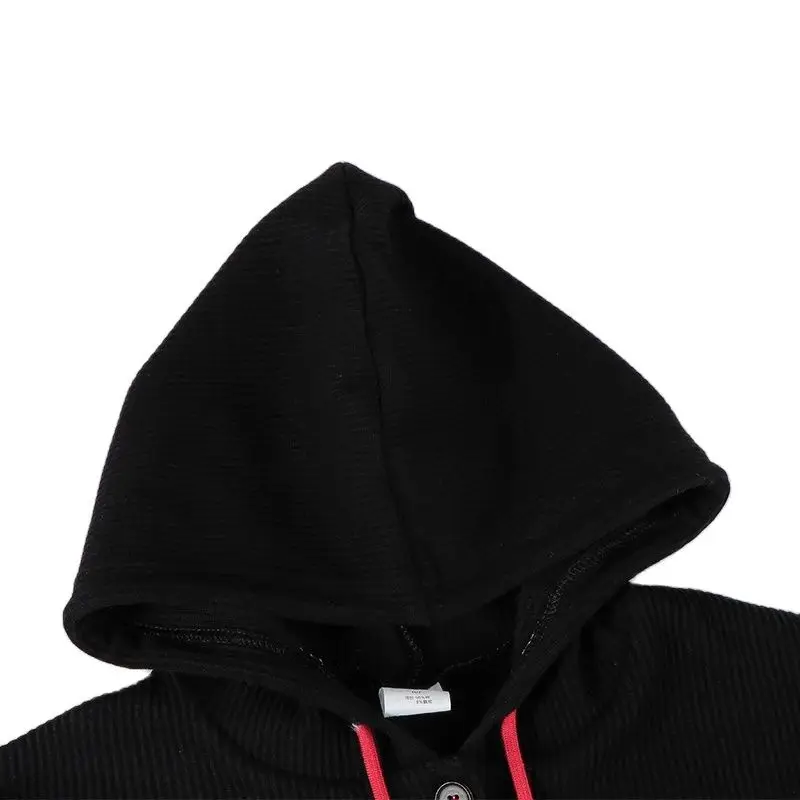 Camiseta negra acanalada para niña con capucha y botones - imagen 4